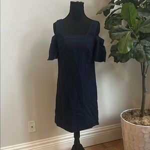 J. Crew Blue Cold Shoulder Flutter Sleeve Sheath Dress